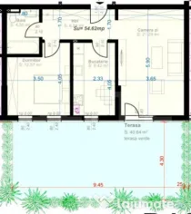 Apartament cu 2 camere, decomandat, 52 mp utili, gradina de