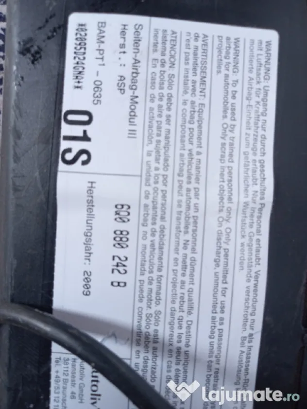 Airbag scaun dreapta fata Skoda Roomster 2009