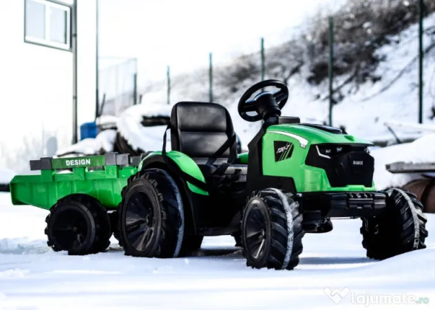 Tractoras electric Kinderauto 720-T 110W 24V 10 Ah cu remorca, green