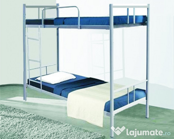 Pat etajat metalic BEL 21 LYA+2 saltele+Set complet lenjerie și pilote