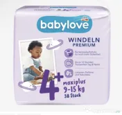 Scutece Babylove premium nr. 4+, 9-15 kg, 38 buc. 