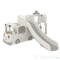 Ansamblu de joaca Kinderplay BUS, 4 in 1 cu tobogan, leagan