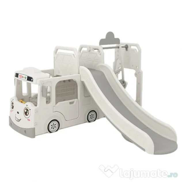 Ansamblu de joaca Kinderplay BUS, 4 in 1 cu tobogan, leagan