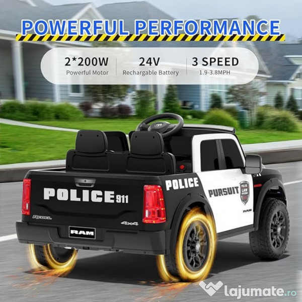 Masinuta electrica de politie DODGE RAM 2500 REBEL, 400W, 24V