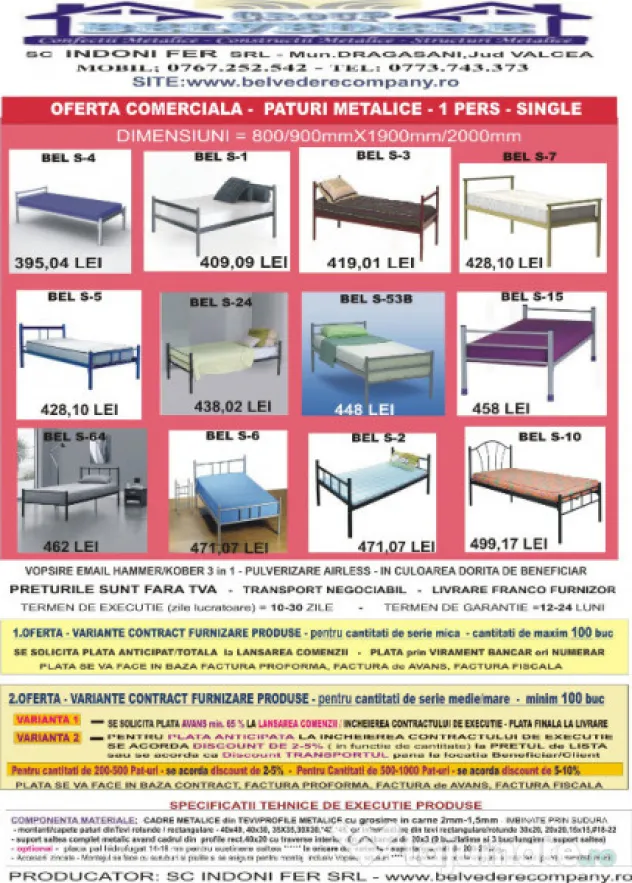 Pat Metalic Single Model BEL S-15 – 1 Persoană – Rezistent