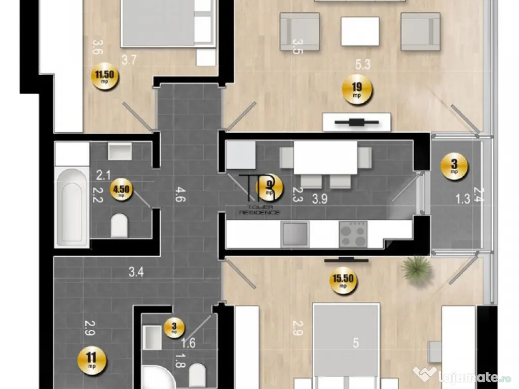 COMISION 0%   Ap 3 Cam Incalzire in Pardoseala Ansamblu... 