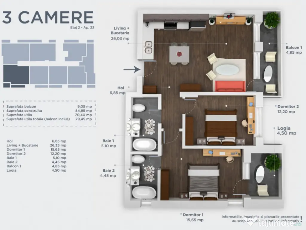 FINALIZAT | 3 camere,incalzire in pardoseala, Titan/Pallady 