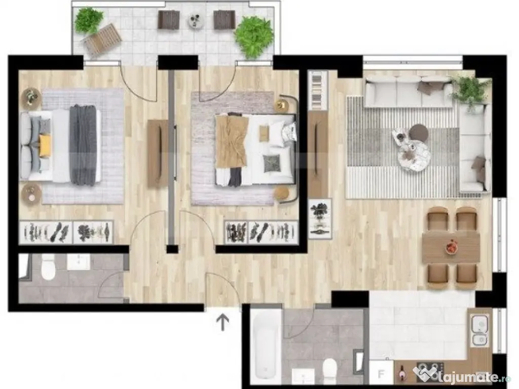 Apartament 3 camere, 70 mp, 2 bai, constructie noua, zona Iu