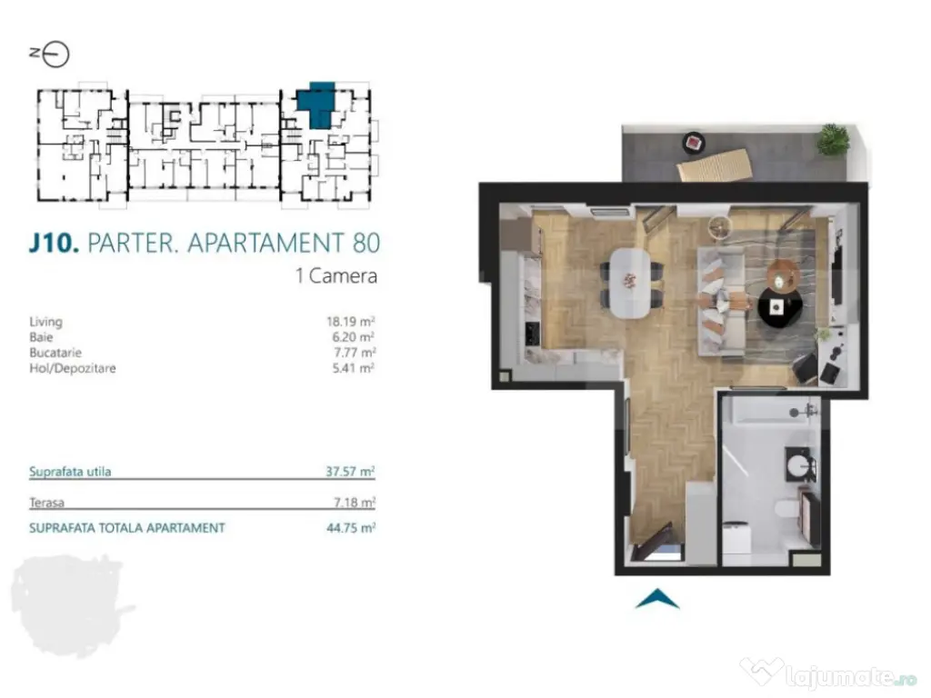 Apartament cu o camera, 37 mp, Ansamblu Rezidential, zona RI 