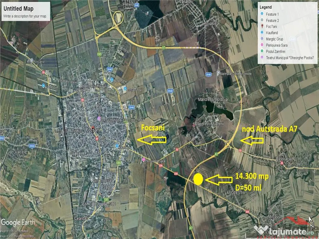 Teren 14.300 mp, D=50 ml, langa nod autrostrada A7 