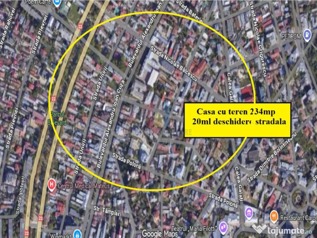 Lic. Balcescu-Casa batraneasca teren=234mp, 20m front strada 