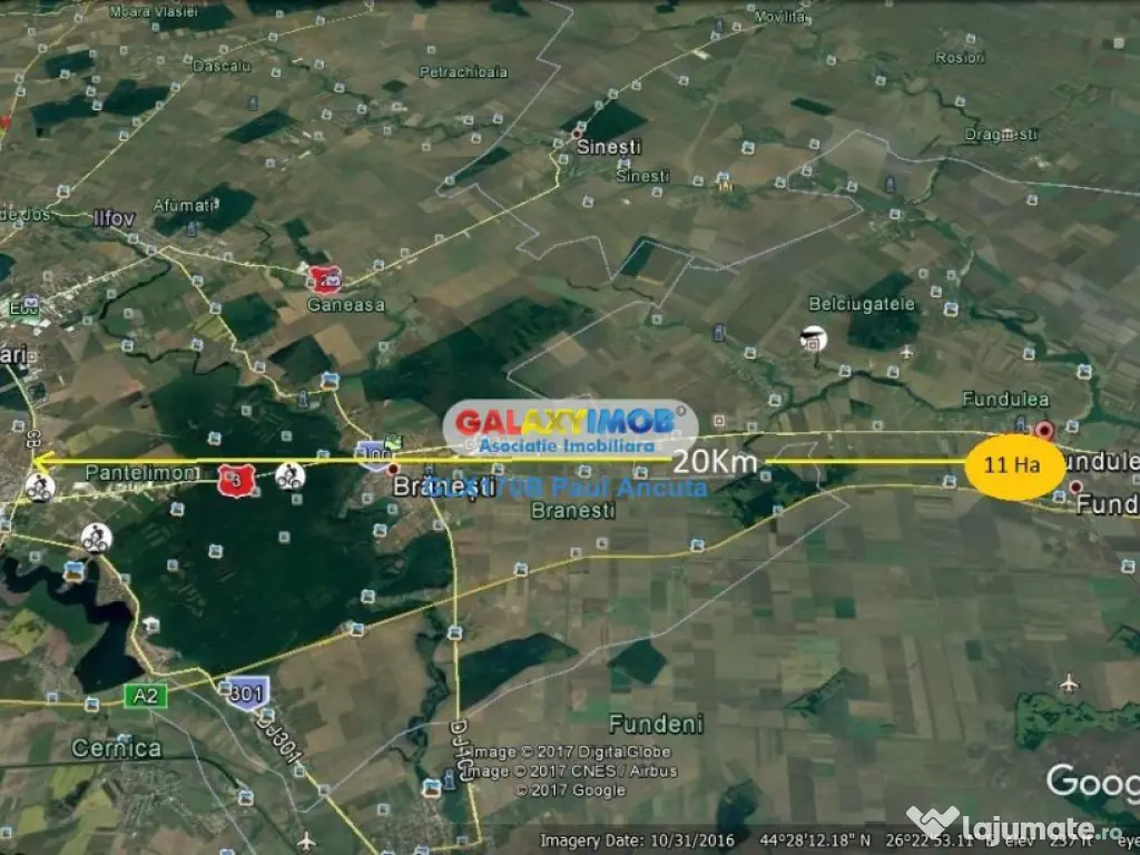 Teren 11 Ha acces Nod Autostrada A2 Gara Fundulea Industria 