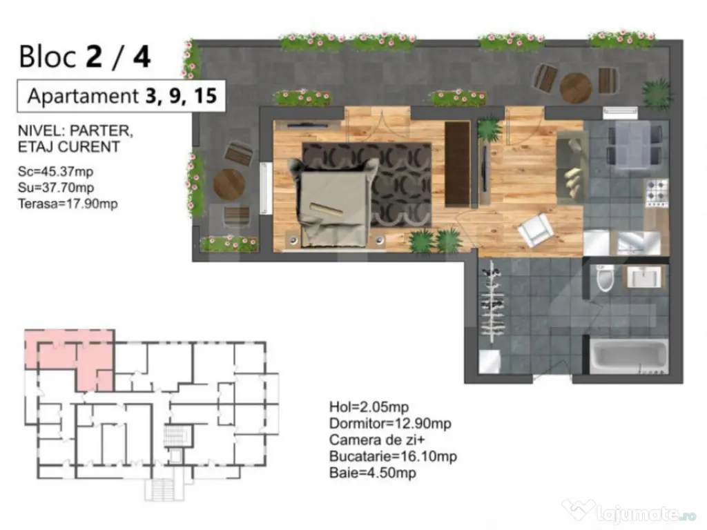 Apartament cu 2 camere, bloc nou, zona Kaufland Sud