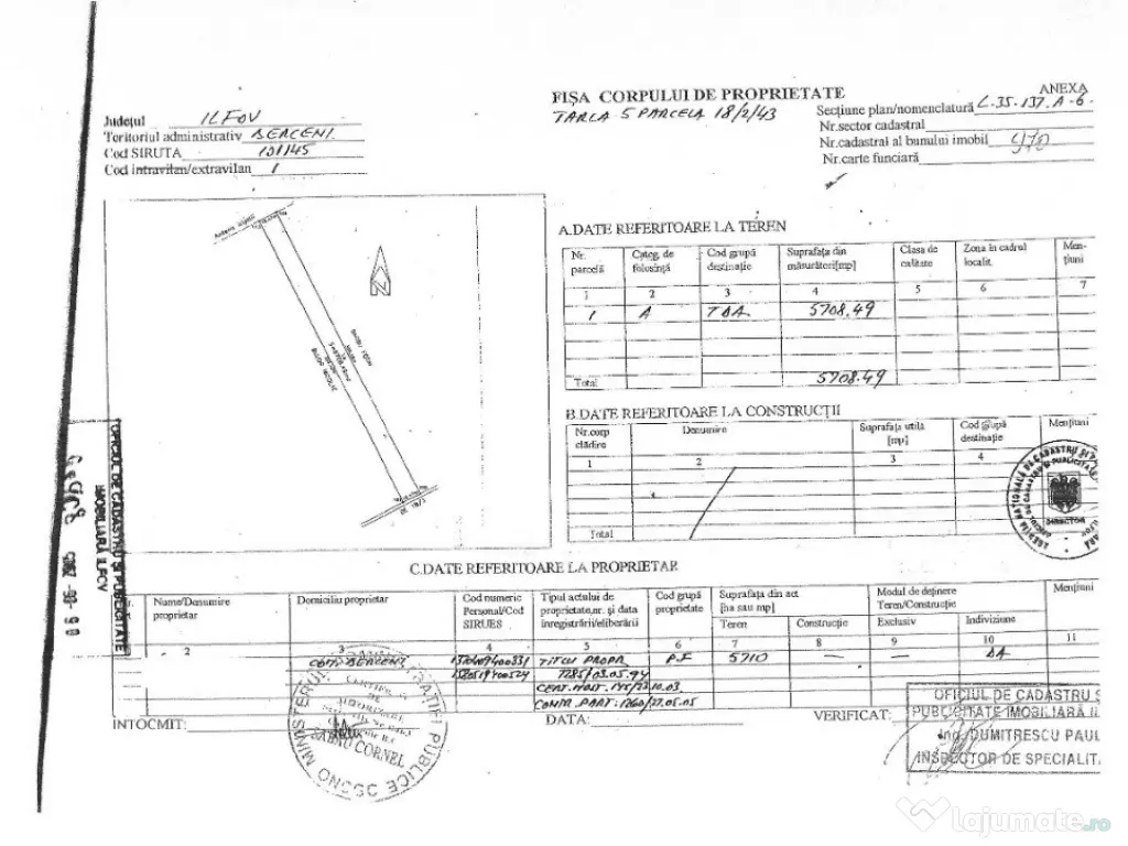 TEREN INVESTITIE Comuna BERCENI 