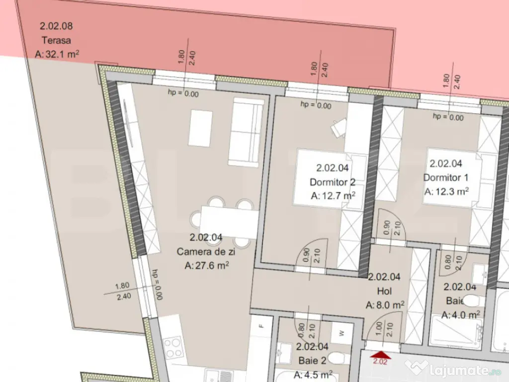 Apartament 3 camere, 69 mp, Terasa 32 mp, Imobil Nou, Zona T