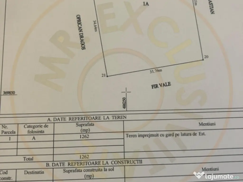 Teren 1262 m2 intravilan sau parcelat Smeura Stoenari Arges