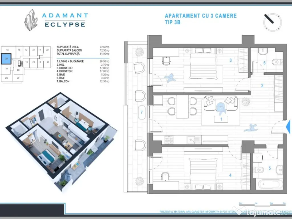 ADAMANT ECLYPSE | 3 camere openspace | 3B ~ 85mp, CUG-BRD – Iasi 