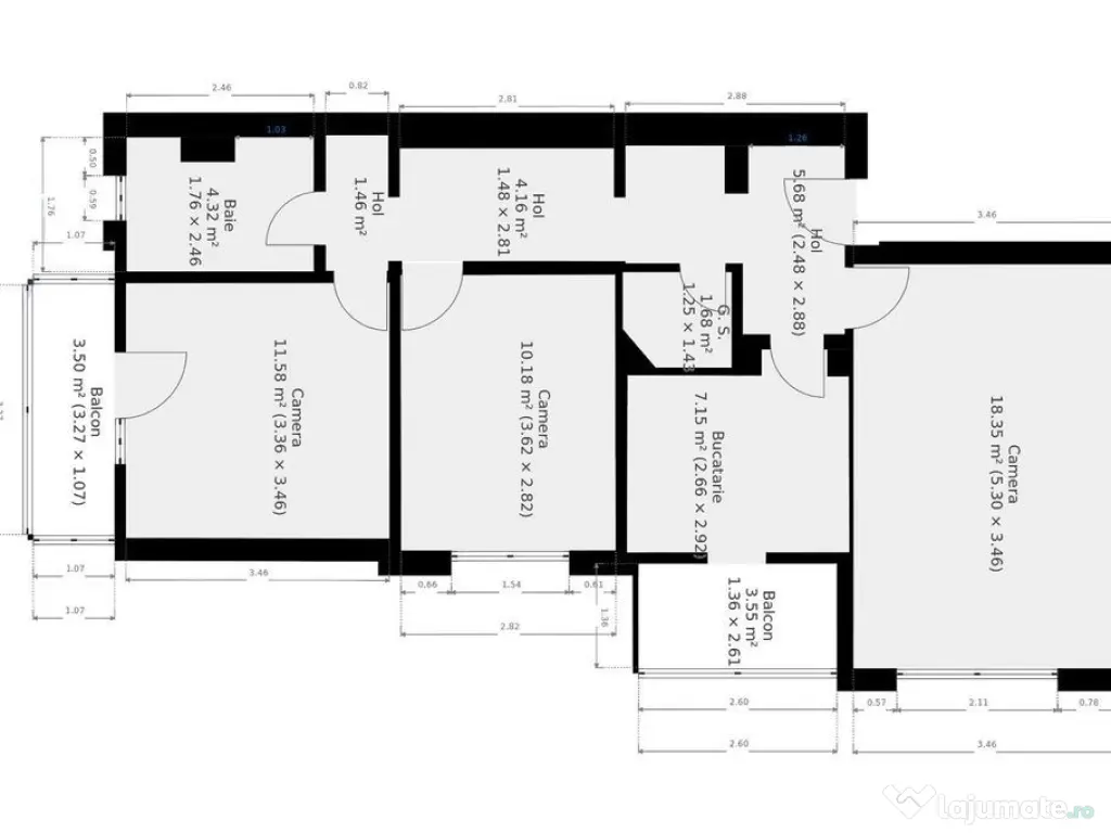Ap. decomandat cu 3 camere | Lipovei | Comision 0% 