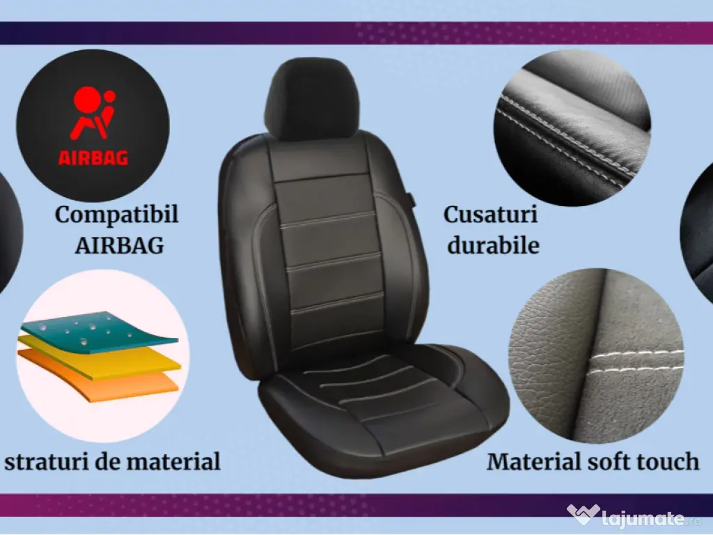 Set huse auto NOI - față/spate piele sintetică