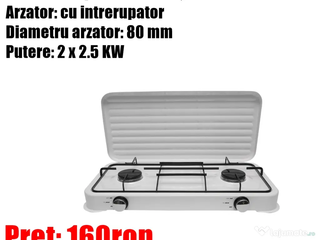 Plita Aragaz Mini 2 Ochiuri Arzator Gaz Camping Bucatarie Emailat Alb