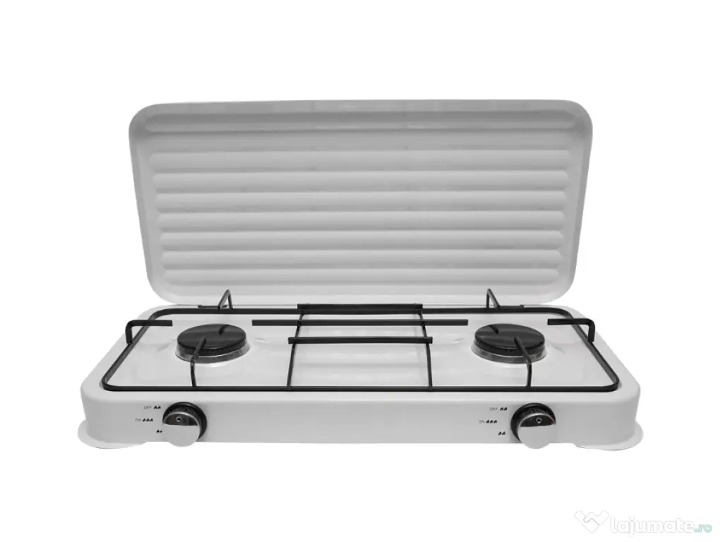 Plita Aragaz Mini 2 Ochiuri Arzator Gaz Camping Bucatarie Emailat Alb