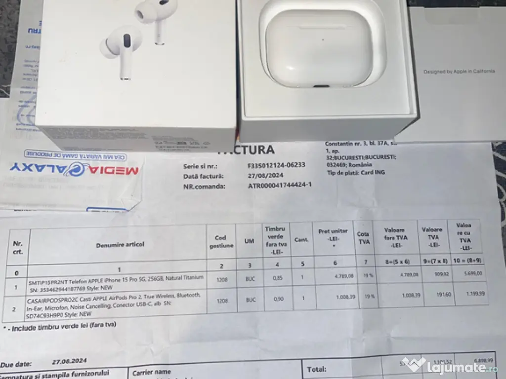 AirpodsPro2 Originale+Factura+Garantie+Accesorii/Cutie 