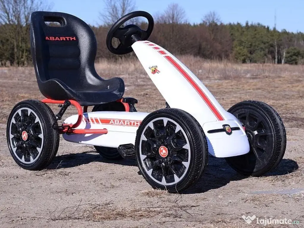 Kart cu pedale, pentru copii, de la Fiat Abarth, cu roti moi, white