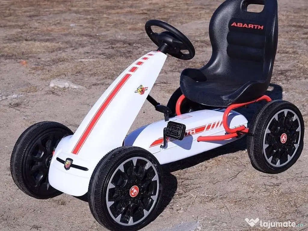 Kart cu pedale, pentru copii, de la Fiat Abarth, cu roti moi, white