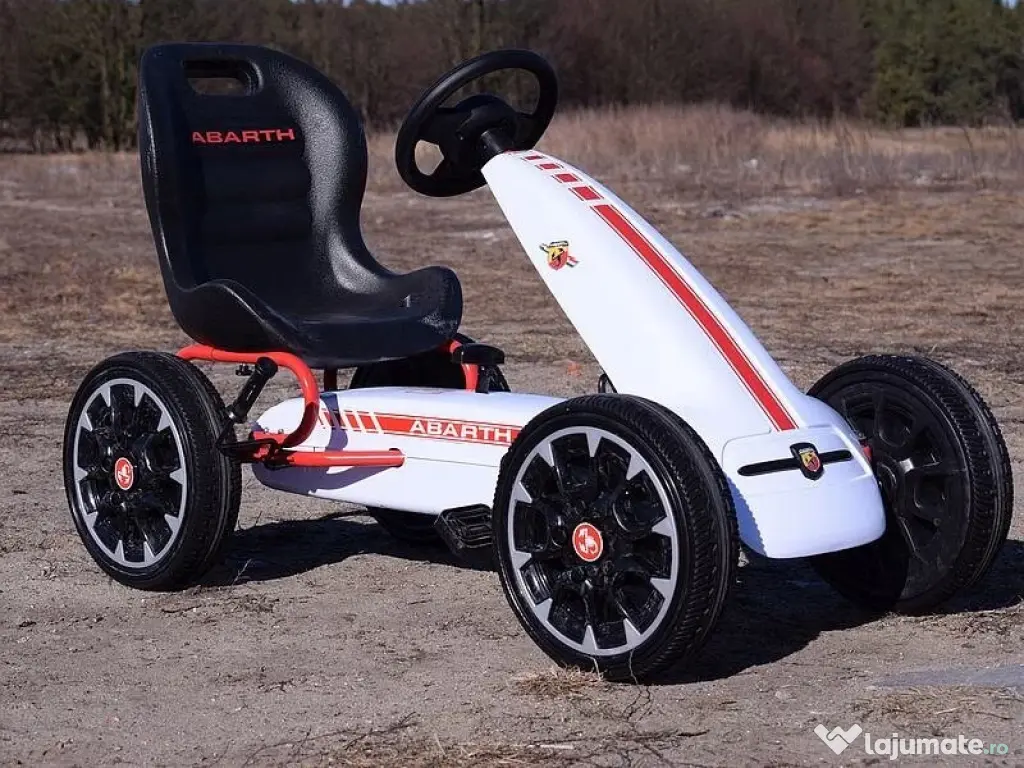 Kart cu pedale, pentru copii, de la Fiat Abarth, cu roti moi, white