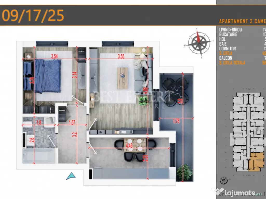 2 Camere Finalizat cu Parcare inclusa -Mutare Imediata 