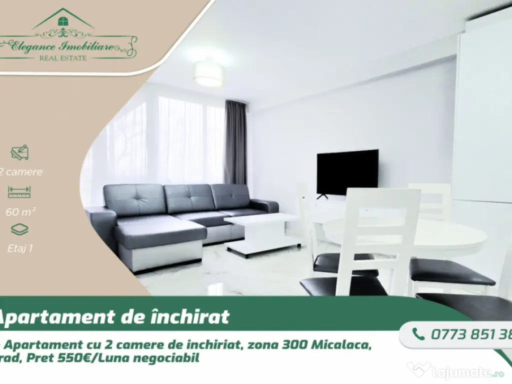 Apartament cu 2 camere de inchiriat, zona 300 Micalaca, Arad 