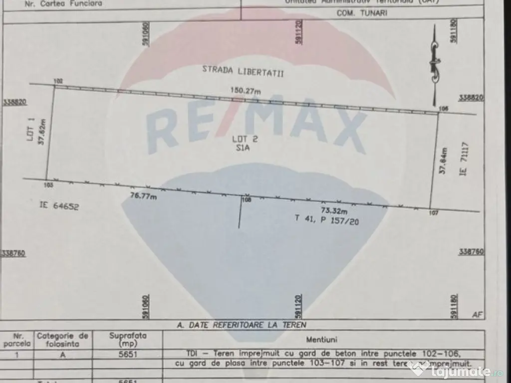 TEREN 5.651 MP – STR. LIBERTATII, TUNARI – ZONA LOCUINTE 
