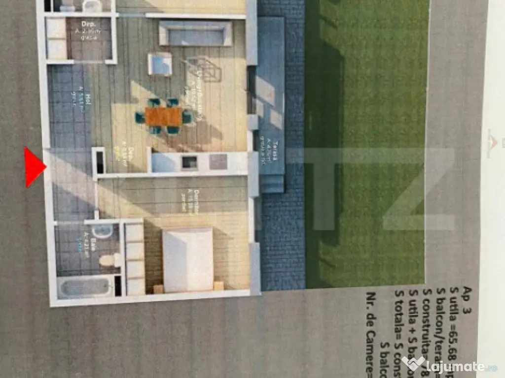 Apartament semidecomandat cu 3 camere, cu gradina proprie si