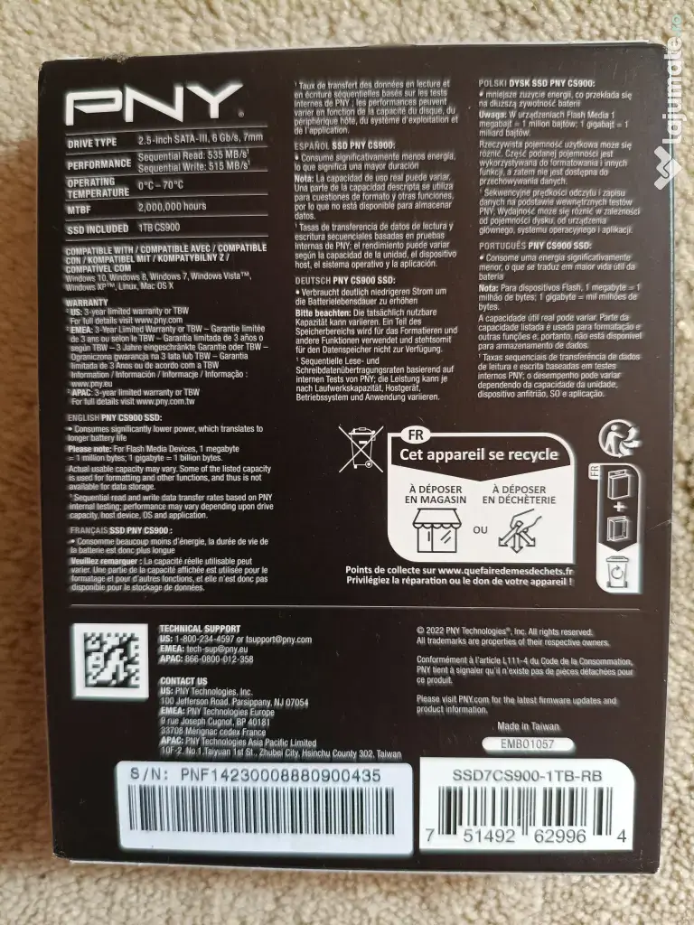 Solid State Drive (SSD) PNY CS900 1TB, 2,5", SATA 3, r-w 535-515 MBs_NOU_SIGILAT 