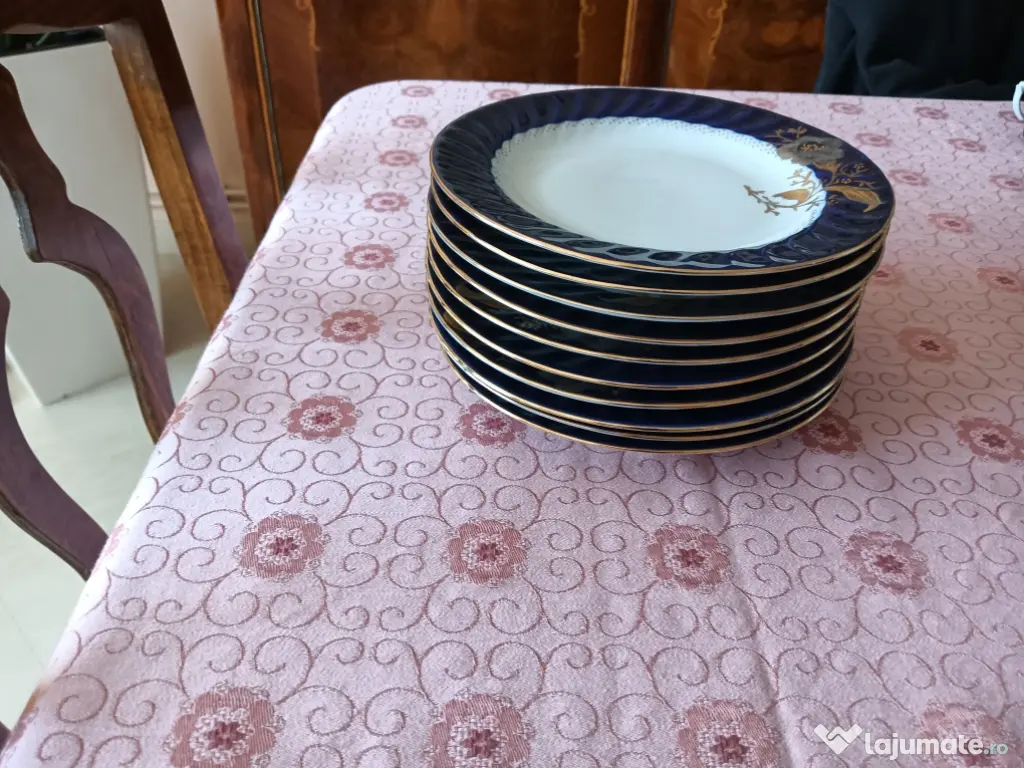 Servici de masă vintage cobalt cu auriu