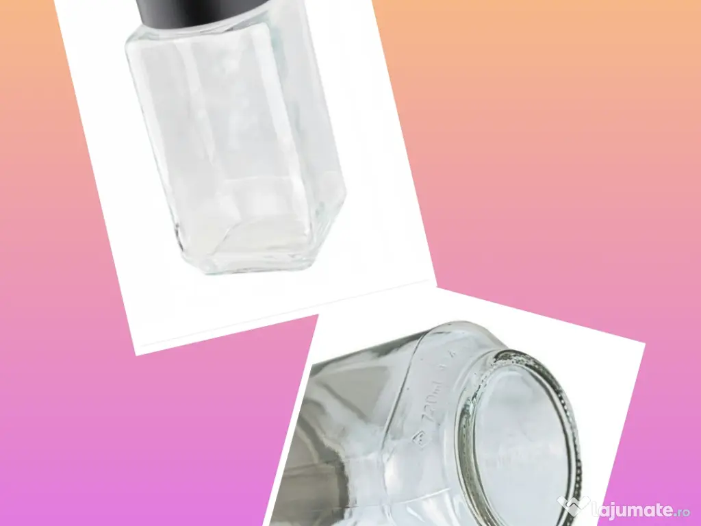 Borcane sticla patrate 1 kg cu capac din plastic 