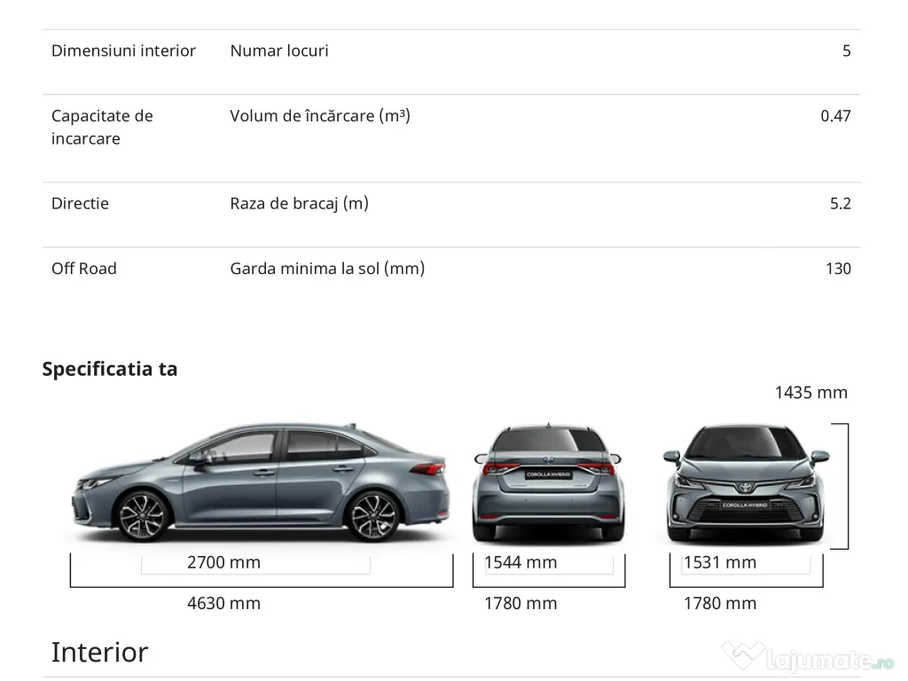 Corolla Sedan 1.6 Benzina Manuala Echipare Dynamic Plus (2020)