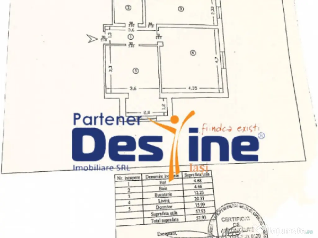 Apartament 2CD 58 mp mobilat si utilat + loc parcare Rediu 