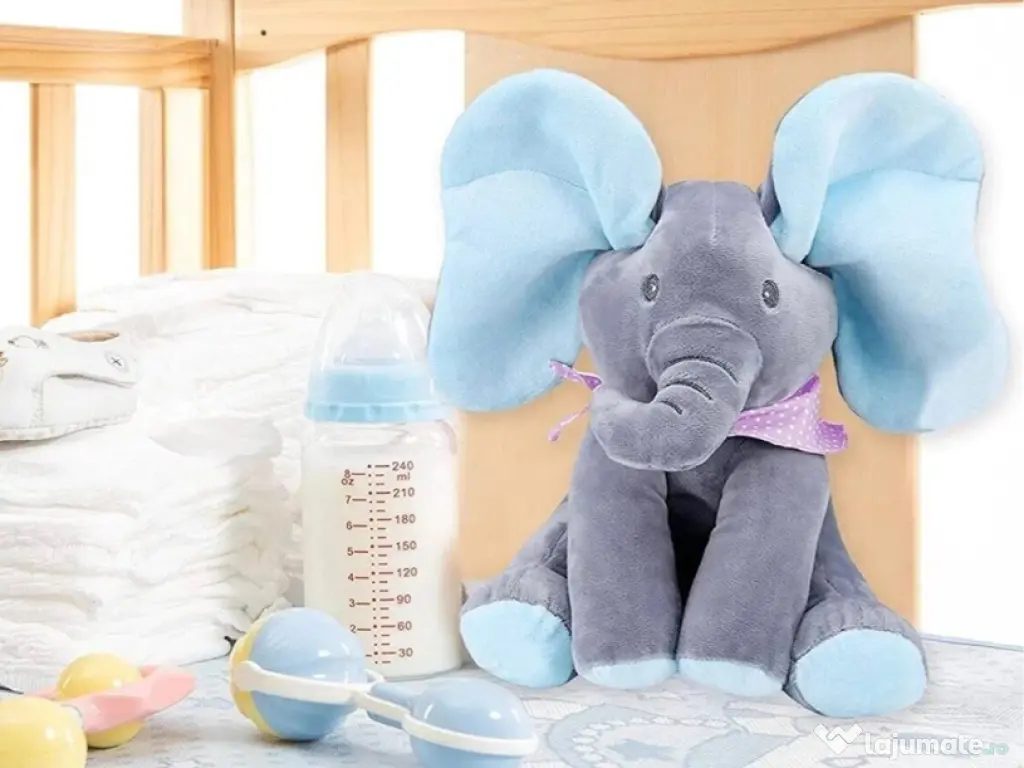 Elefant Cici Cucu Bau, Jucarie Interactiva, Albastru/Gri 