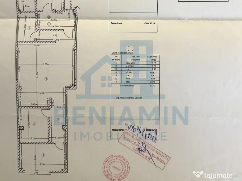 3 camere - 92mp - 2017 -mobilat -utilat - centrala - Grad... 