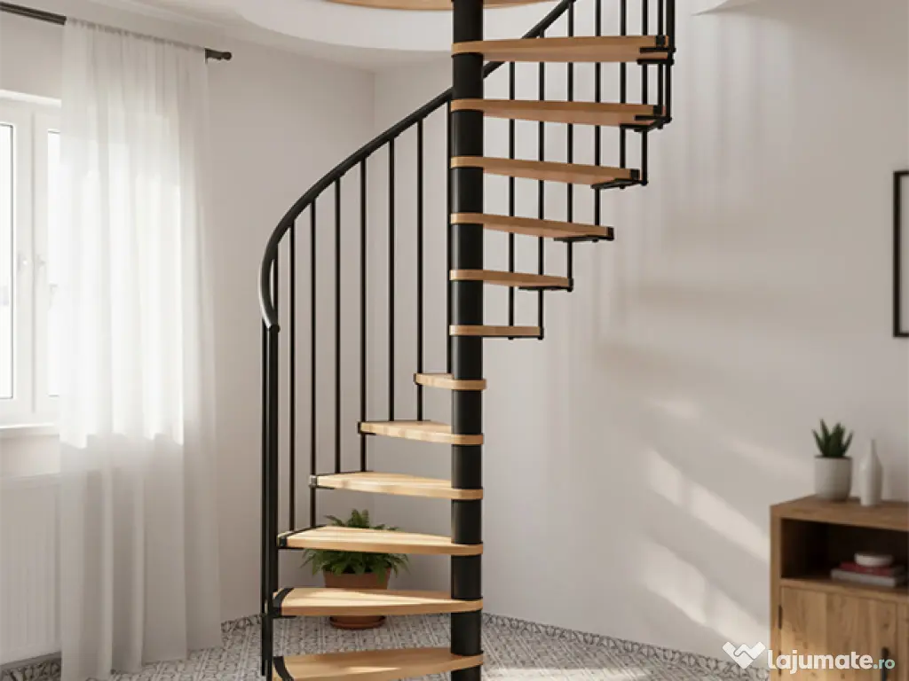Scara Claria - spirala eleganta, lemn fag + structura metal 