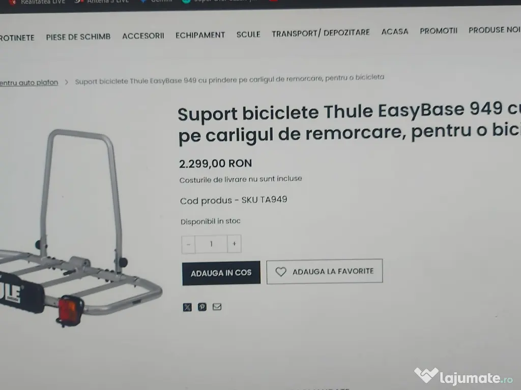 Suport biciclete prindere pe carlig remorcare + geanta Thule EasyBag