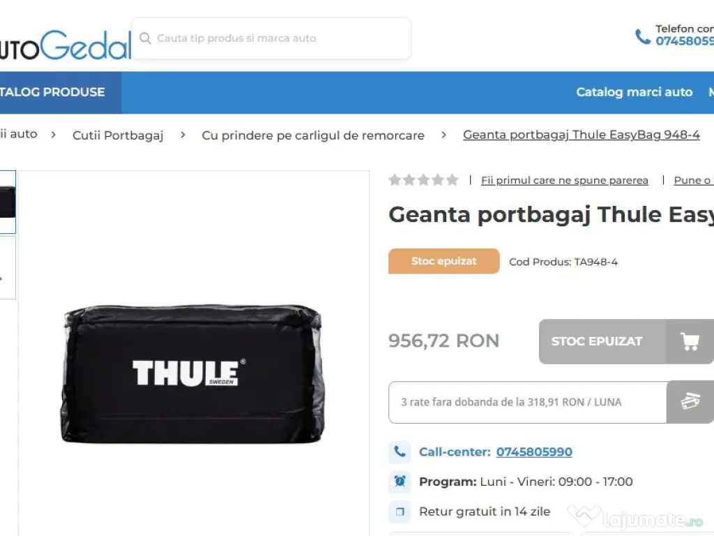 Suport biciclete prindere pe carlig remorcare + geanta Thule EasyBag
