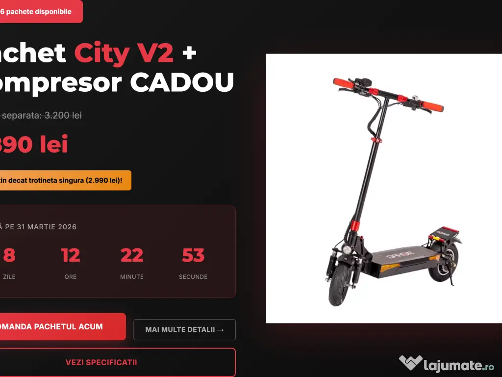 PACHET COMPLET: Trotineta Electrica Dakor City V2 +Compresor CR2 CADOU 