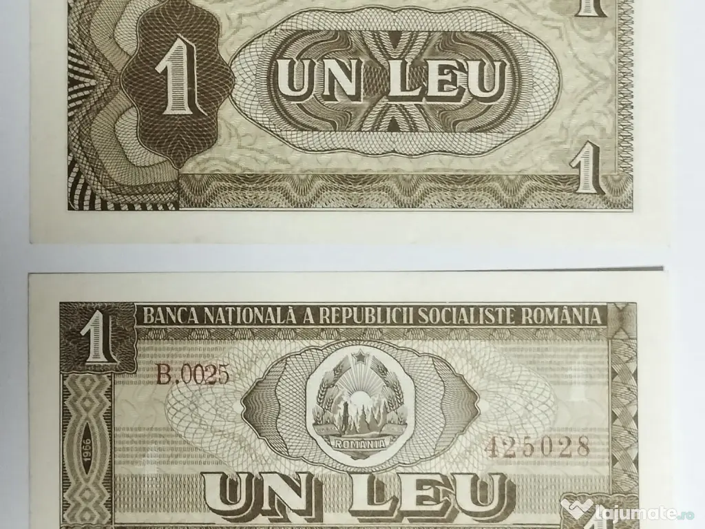Doua Bancnote de 1 LEU 1966 - Stare PERFECTĂ (UNC) - Necirculată 