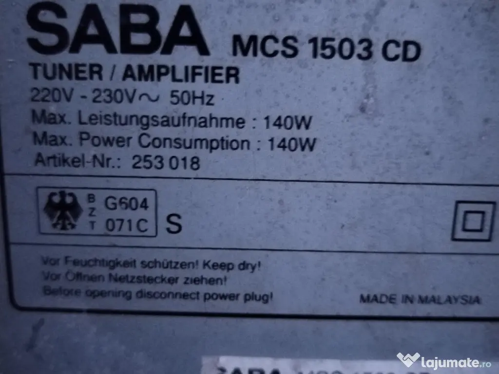 amplituner Saba mcs 1503 cd piese 
