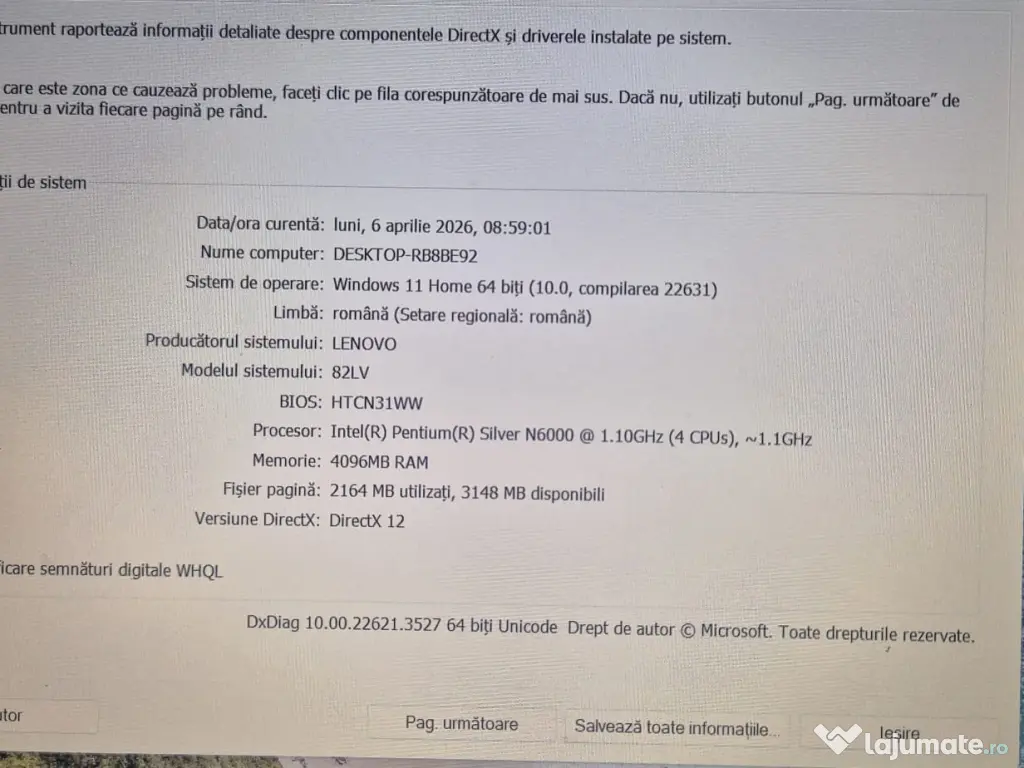 Laptop Lenovo Intel silver N600- 1.10 GHz (4CPUs)-4 GB RAM ---ca nou