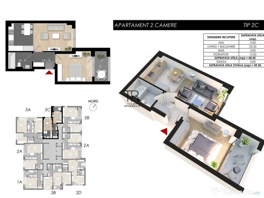 Apartament 2 Camere Incalzire in Pardoseala Ansamblu Nou Rah 