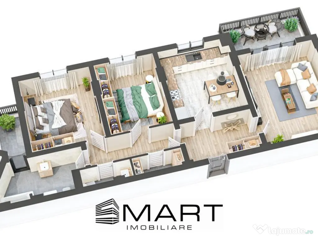 Apartament 3 camere decomandate 82mp + 12mp balcon zona Cire