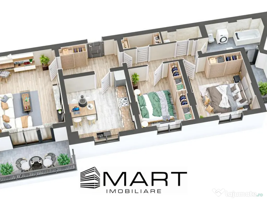 Apartament 3 camere decomandate 82mp + 12mp balcon zona Cire